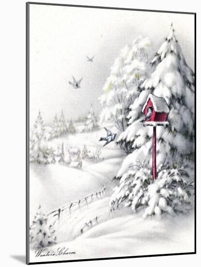 Greeting Card - Winter Scene with Red Birdhouse, National Museum of American History-null-Mounted Art Print