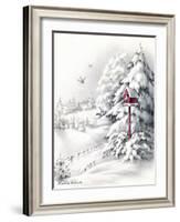 Greeting Card - Winter Scene with Red Birdhouse, National Museum of American History-null-Framed Art Print