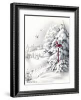 Greeting Card - Winter Scene with Red Birdhouse, National Museum of American History-null-Framed Art Print