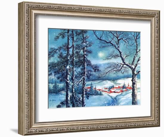 Greeting Card - Winter Scene with Red Village, National Museum of American History-null-Framed Art Print