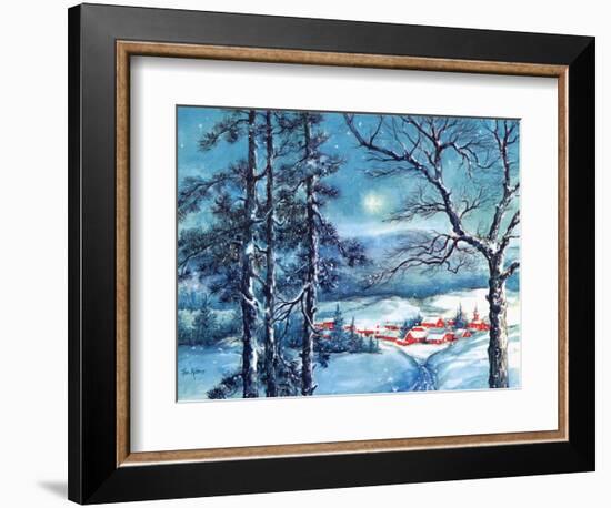 Greeting Card - Winter Scene with Red Village, National Museum of American History-null-Framed Art Print