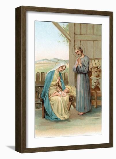 Greeting Cards, Holiday Madonna and Child in stable-null-Framed Art Print