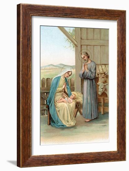 Greeting Cards, Holiday Madonna and Child in stable-null-Framed Art Print