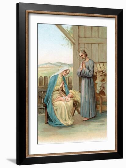 Greeting Cards, Holiday Madonna and Child in stable-null-Framed Art Print