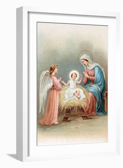 Greeting Cards, Holiday Madonna and Child with Angel-null-Framed Art Print
