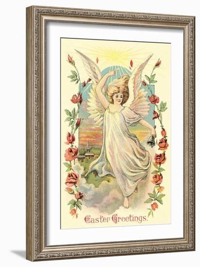 Greetings, Angel Amid Roses-null-Framed Art Print