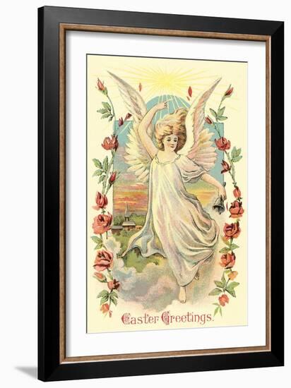 Greetings, Angel Amid Roses-null-Framed Art Print