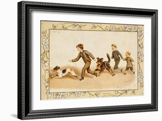 Greetings Card Depicting Children Playing with their Dogs-Helena J Maguire-Framed Giclee Print