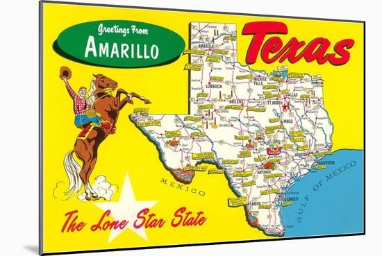 Greetings from Amarillo, Texas, Map-null-Mounted Art Print