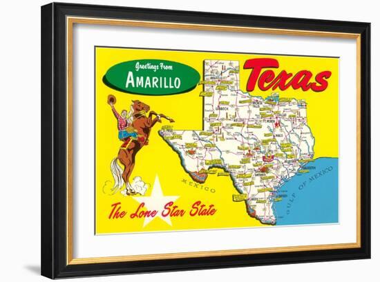 Greetings from Amarillo, Texas, Map-null-Framed Art Print