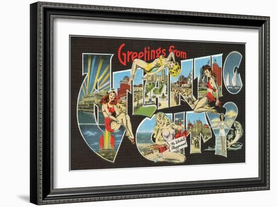 Greetings from Atlantic City, New Jersey, Cheesecake-null-Framed Art Print