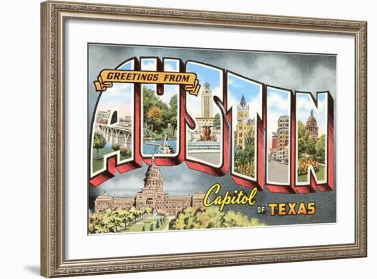 Greetings from Austin, Capitol of Texas-null-Framed Giclee Print