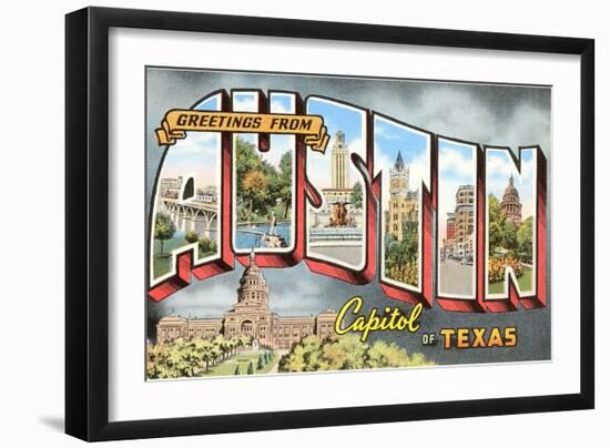 Greetings from Austin, Capitol of Texas-null-Framed Giclee Print