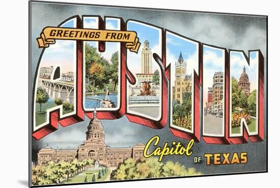 Greetings from Austin, Capitol of Texas-null-Mounted Giclee Print