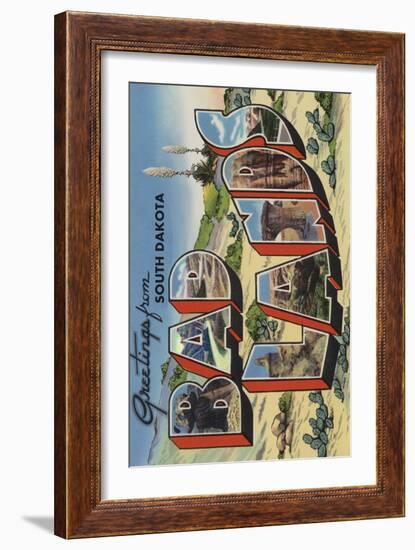 Greetings from Badlands, South Dakota-Lantern Press-Framed Art Print