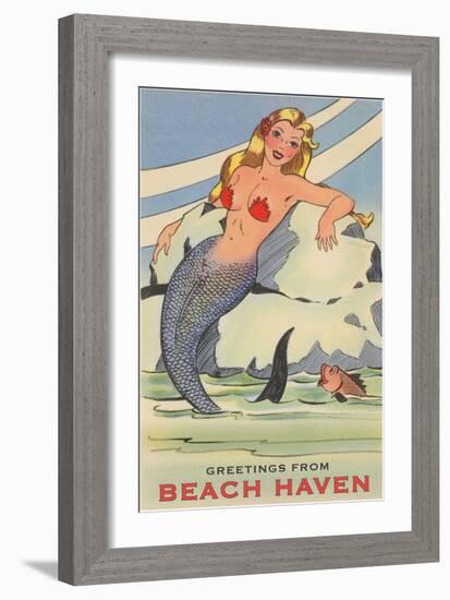 Greetings from Beach Haven, New Jersey, Mermaid-null-Framed Art Print