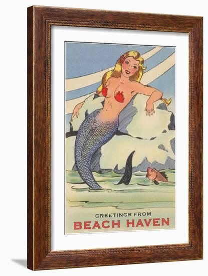 Greetings from Beach Haven, New Jersey, Mermaid-null-Framed Art Print