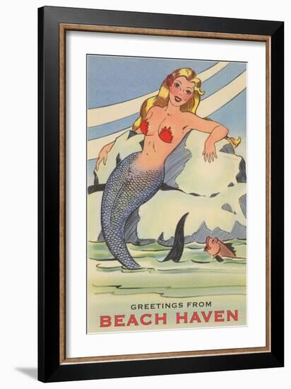 Greetings from Beach Haven, New Jersey, Mermaid-null-Framed Art Print