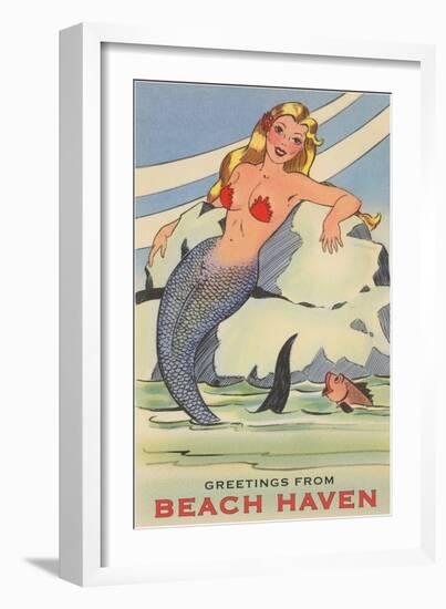 Greetings from Beach Haven, New Jersey, Mermaid-null-Framed Art Print