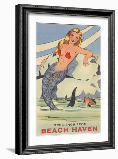 Greetings from Beach Haven, New Jersey, Mermaid-null-Framed Art Print