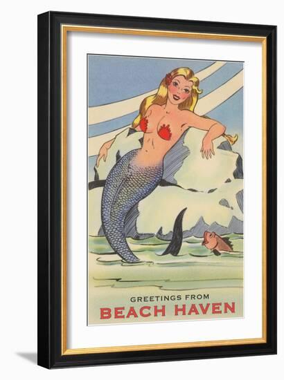 Greetings from Beach Haven, New Jersey, Mermaid-null-Framed Art Print