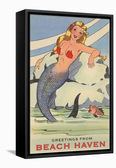 Greetings from Beach Haven, New Jersey, Mermaid-null-Framed Stretched Canvas
