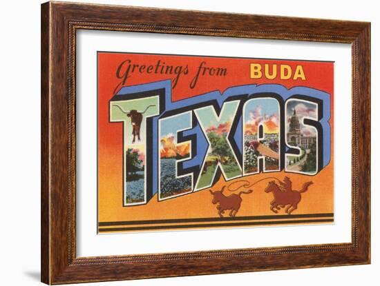 Greetings from Buda, Texas-null-Framed Art Print