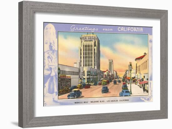 Greetings from California, Miracle Mile, Los Angeles, California-null-Framed Art Print