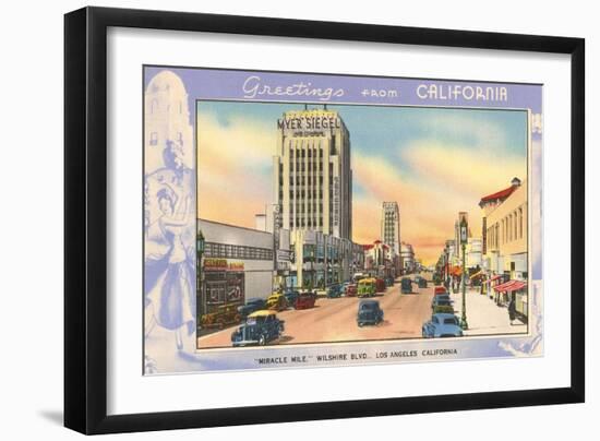 Greetings from California, Miracle Mile, Los Angeles, California-null-Framed Art Print