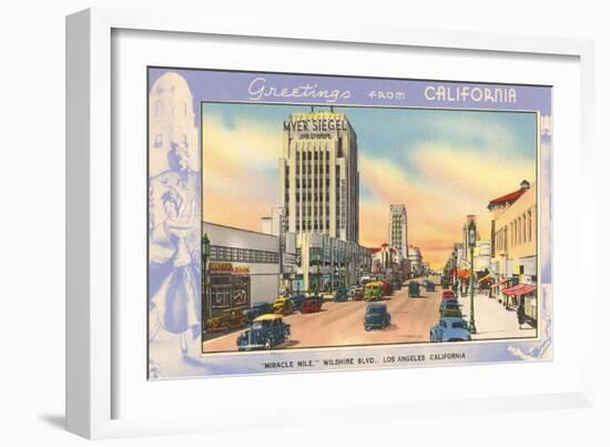 Greetings from California, Miracle Mile, Los Angeles, California-null-Framed Art Print