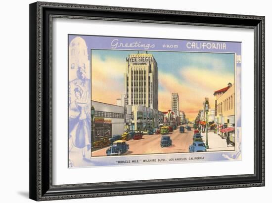 Greetings from California, Miracle Mile, Los Angeles, California-null-Framed Art Print