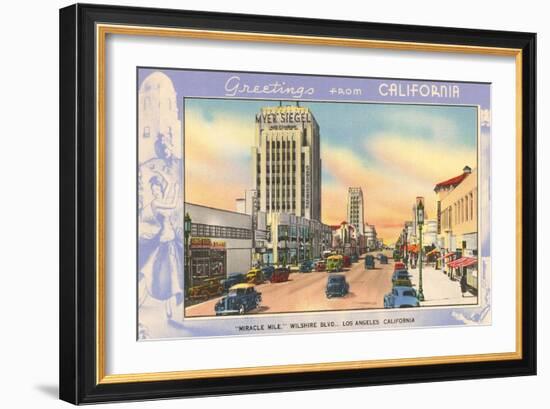 Greetings from California, Miracle Mile, Los Angeles, California-null-Framed Art Print