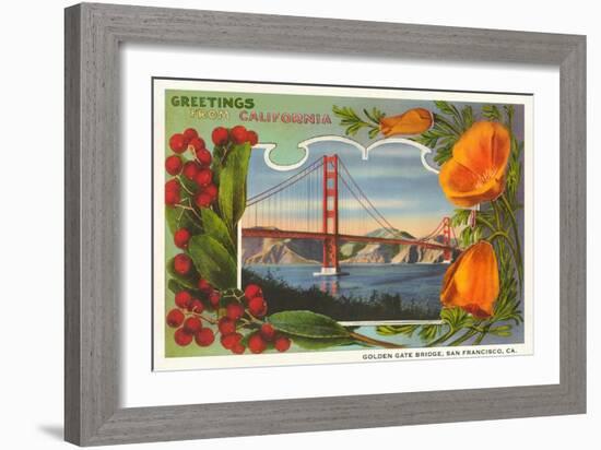 Greetings from California with Golden Gate Bridge and Poppies-null-Framed Art Print