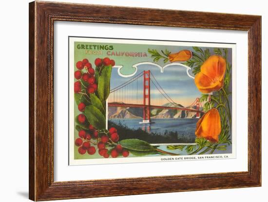 Greetings from California with Golden Gate Bridge and Poppies-null-Framed Art Print