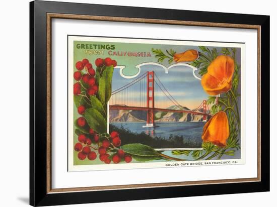 Greetings from California with Golden Gate Bridge and Poppies-null-Framed Art Print