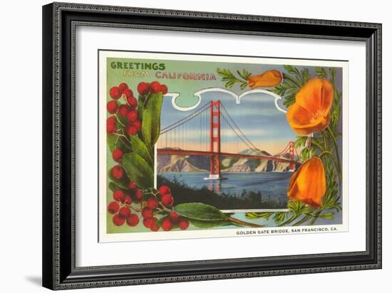 Greetings from California with Golden Gate Bridge and Poppies-null-Framed Art Print