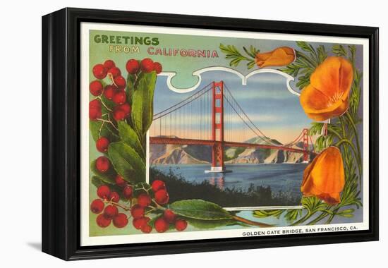 Greetings from California with Golden Gate Bridge and Poppies-null-Framed Stretched Canvas