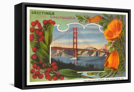 Greetings from California with Golden Gate Bridge and Poppies-null-Framed Stretched Canvas