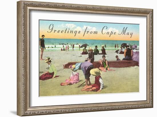 Greetings from Cape May, New Jersey, Beach Scene-null-Framed Art Print