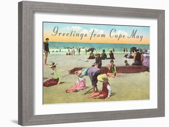 Greetings from Cape May, New Jersey, Beach Scene-null-Framed Art Print