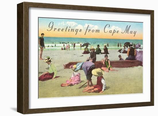 Greetings from Cape May, New Jersey, Beach Scene-null-Framed Art Print
