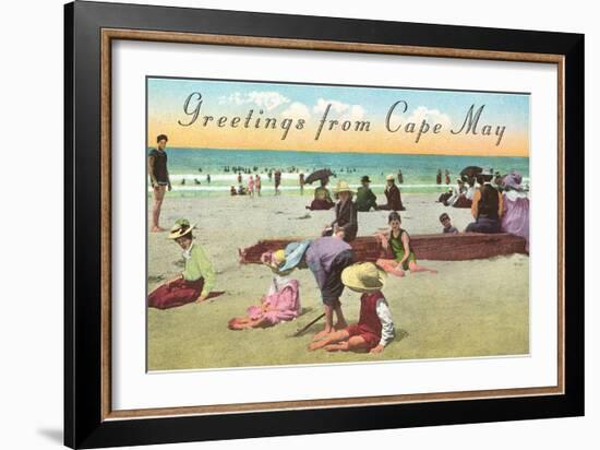 Greetings from Cape May, New Jersey, Beach Scene-null-Framed Art Print