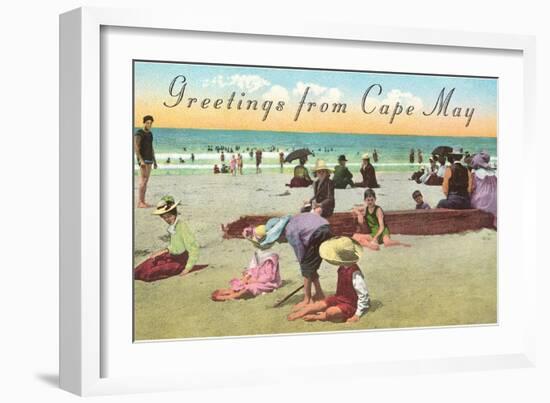 Greetings from Cape May, New Jersey, Beach Scene-null-Framed Art Print