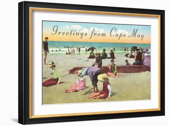 Greetings from Cape May, New Jersey, Beach Scene-null-Framed Art Print