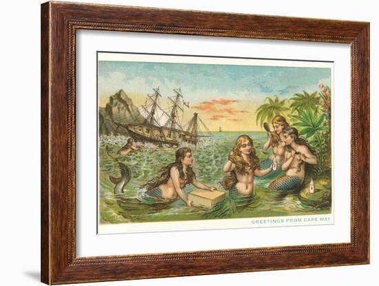 Greetings from Cape May, New Jersey, Mermaids-null-Framed Art Print