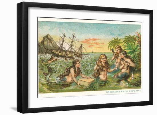 Greetings from Cape May, New Jersey, Mermaids-null-Framed Art Print