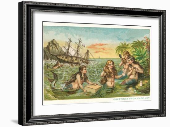 Greetings from Cape May, New Jersey, Mermaids-null-Framed Art Print