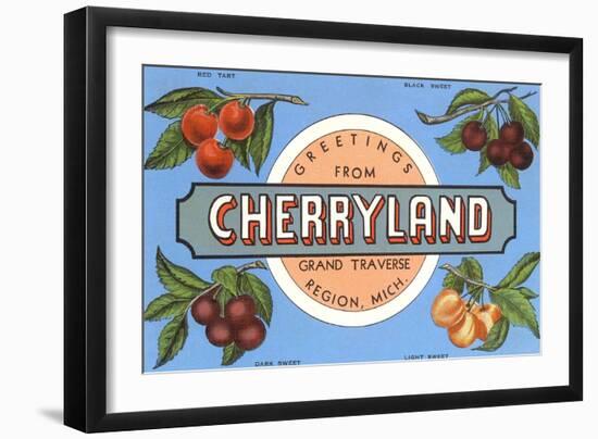 Greetings from Cherryland, Grand Traverse, Michigan-null-Framed Art Print