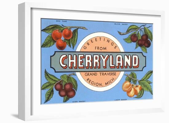 Greetings from Cherryland, Grand Traverse, Michigan-null-Framed Art Print