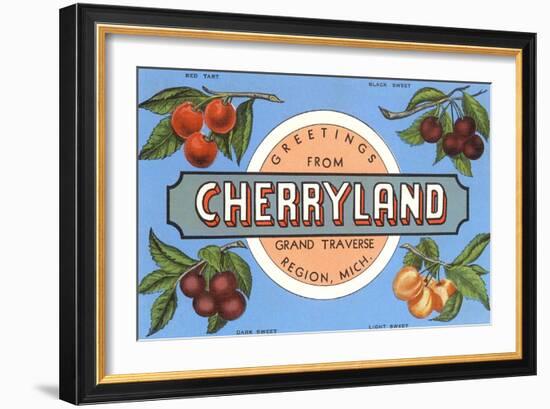 Greetings from Cherryland, Grand Traverse, Michigan-null-Framed Art Print